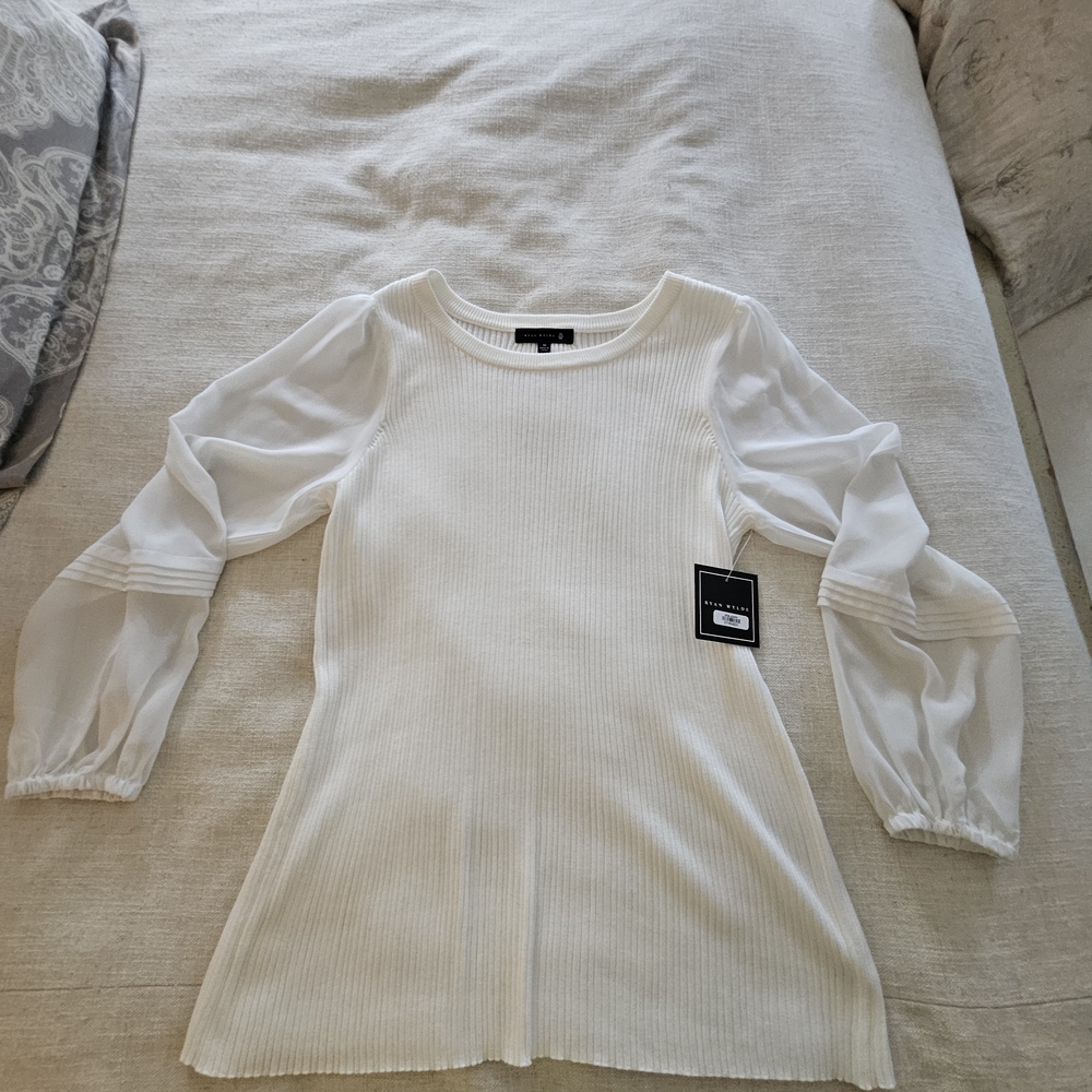 Chic White Blouse with Sheer Sleeves